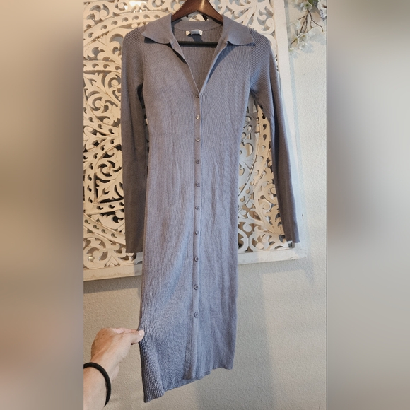 House Of Harlow 1960 Revolve Blue Collared Ribbed Knit Button Down Dress Small - Picture 5 of 15